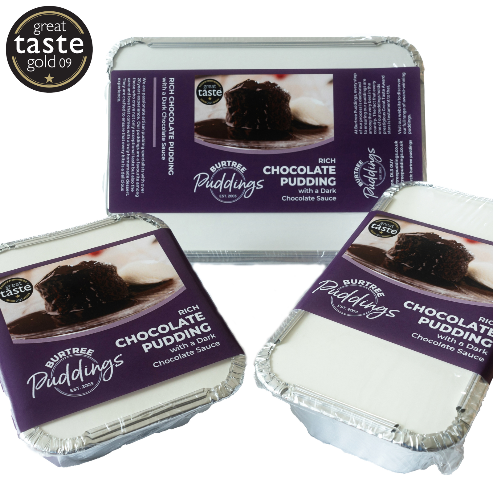 Rich Chocolate Puddings boxed Burtree Puddings Great Taste Award